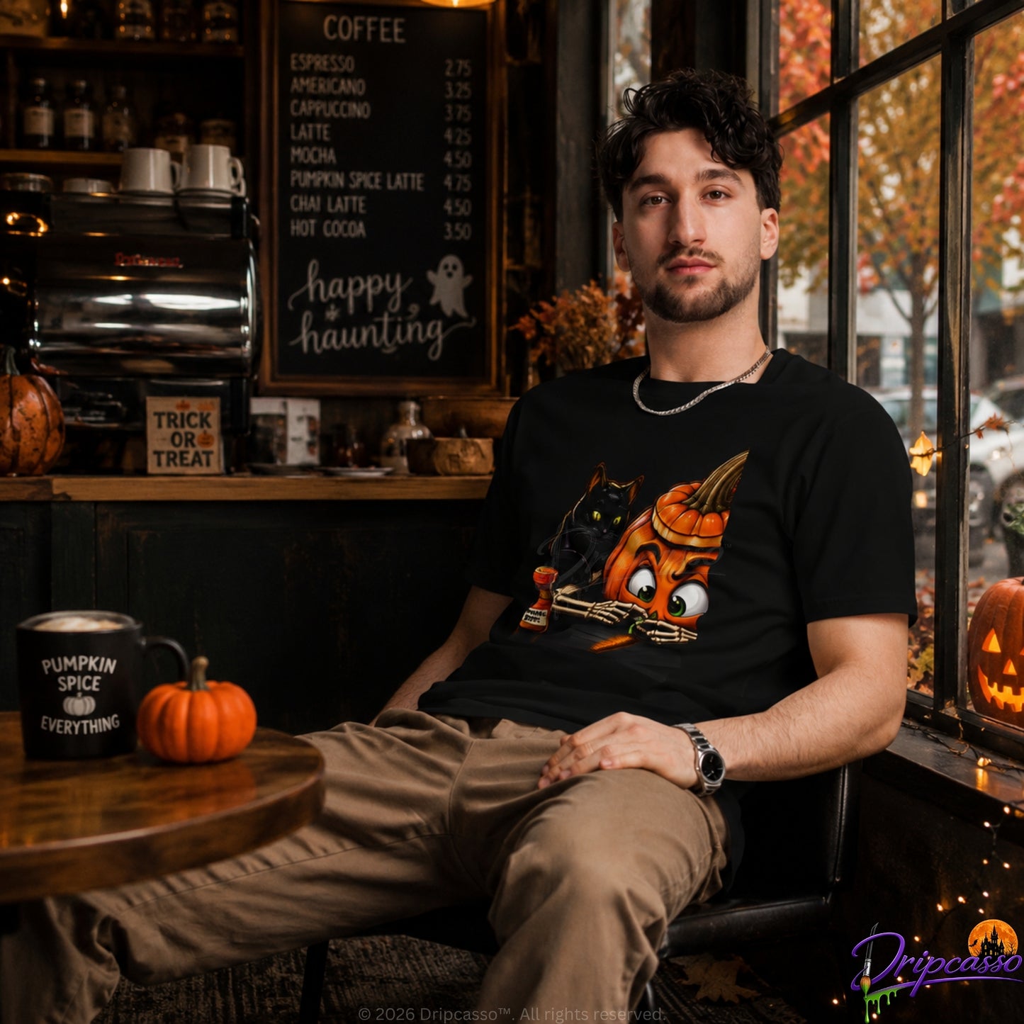 That First Hit of Pumpkin Spice Premium Graphic Unisex Tee — Front Print